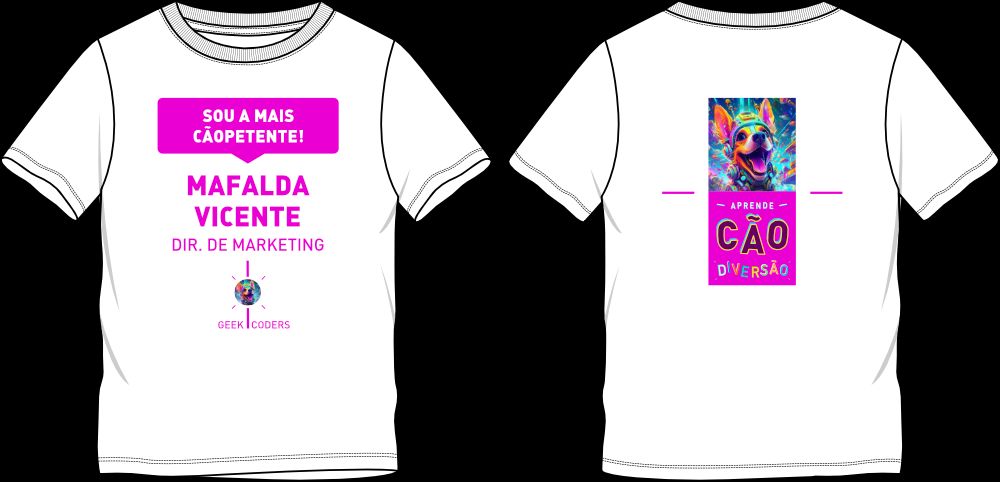 Image of thirts with branding that say Aprende Cao Diversao. This is an image related to a project inside Pedro Rodrigues (Treze413) graphic design portfolio.
