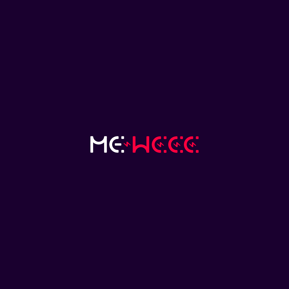 Image of the logo MeWeee in 3 colors, white, red and purpole. This is an image related to a project inside Pedro Rodrigues (Treze413) graphic design portfolio.