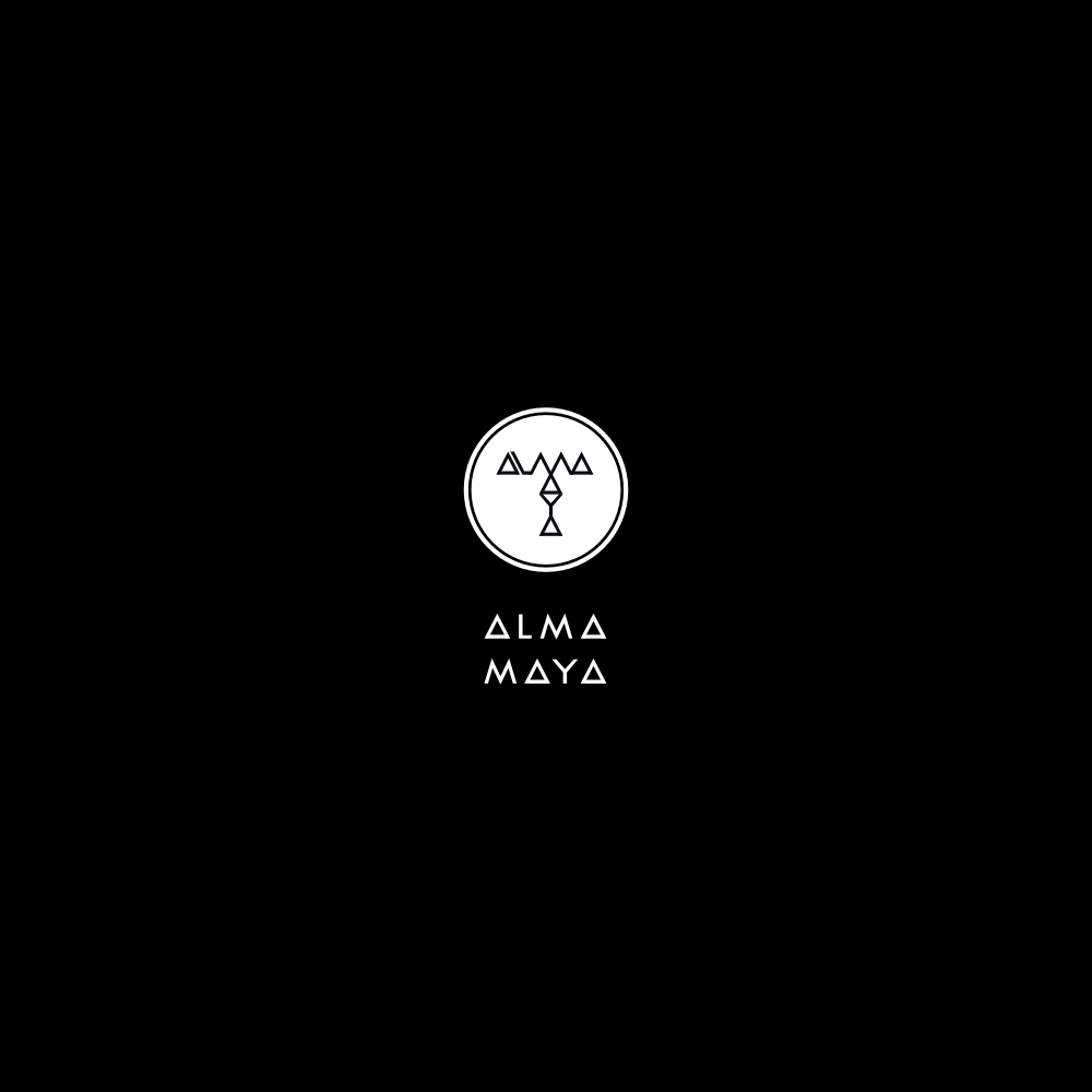 Image of the logo Alma Maya in negative monochrome. This is an image related to a project inside Pedro Rodrigues (Treze413) graphic design portfolio.