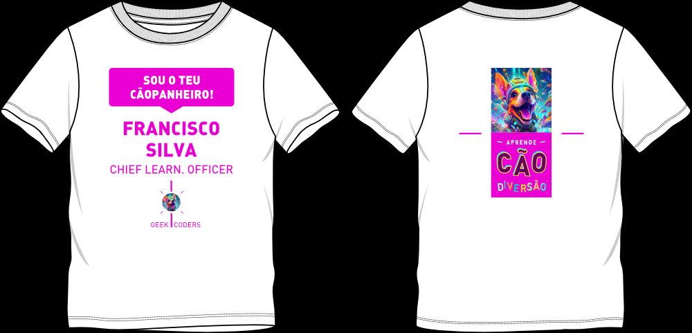 Image of thirts with branding that say Aprende Cao Diversao. This is an image related to a project inside Pedro Rodrigues (Treze413) graphic design portfolio.