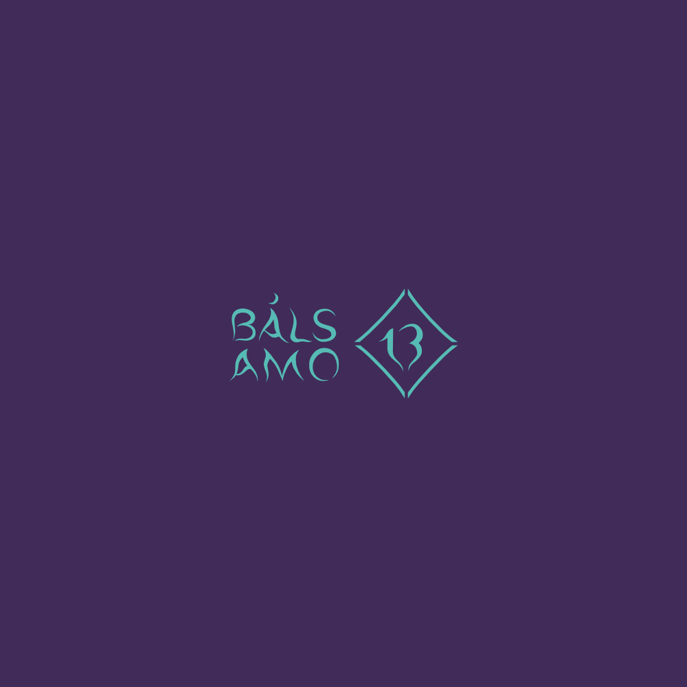 Image of the logo Balsamo 13 in colors purple and light blue.  This is an image related to a project inside Pedro Rodrigues (Treze413) graphic design portfolio.