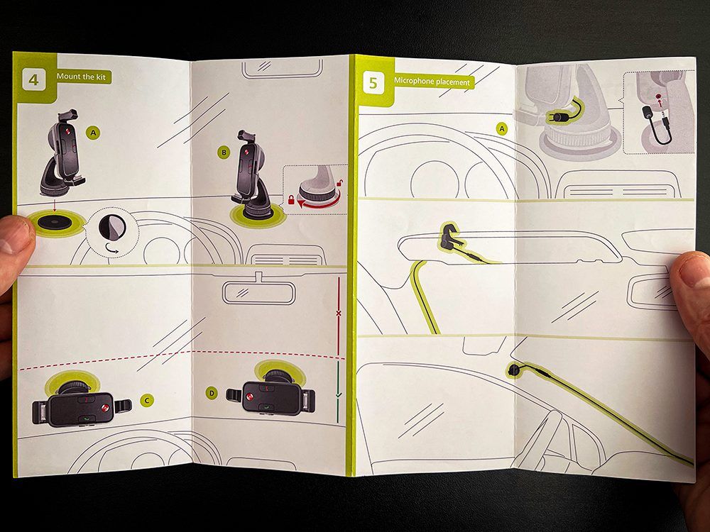 Image of TomTom Hand-Free Car Kit Manual open inside view. This is an image related to a project inside Pedro Rodrigues (Treze413) graphic design portfolio.
