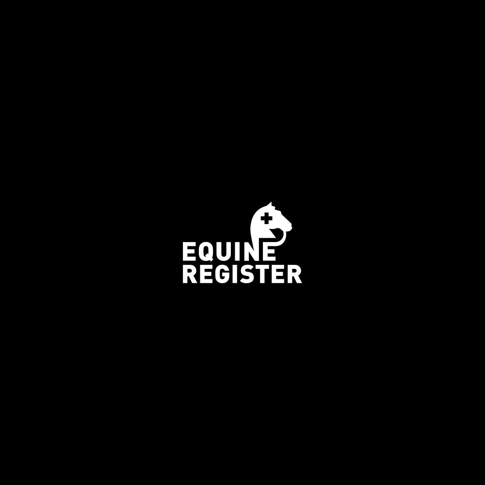 Image of the logo Equine Regiter in monochrome negative. This is an image related to a project inside Pedro Rodrigues (Treze413) graphic design portfolio.
